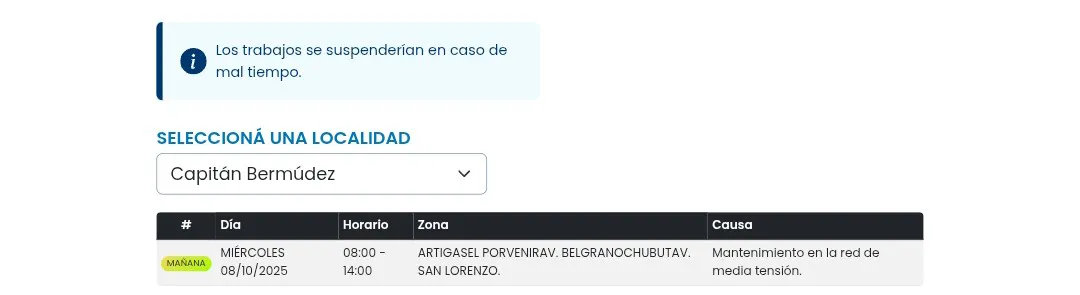 Corte de Luz en Capitán Bermúdez Corte de Luz en Capitán Bermúdez