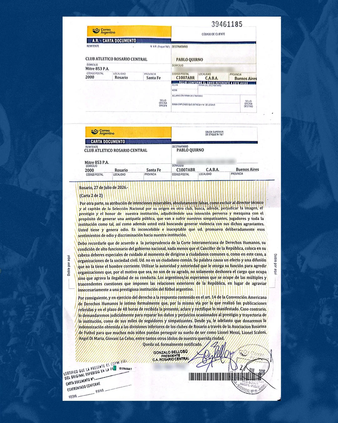 Carta de documento Central 2