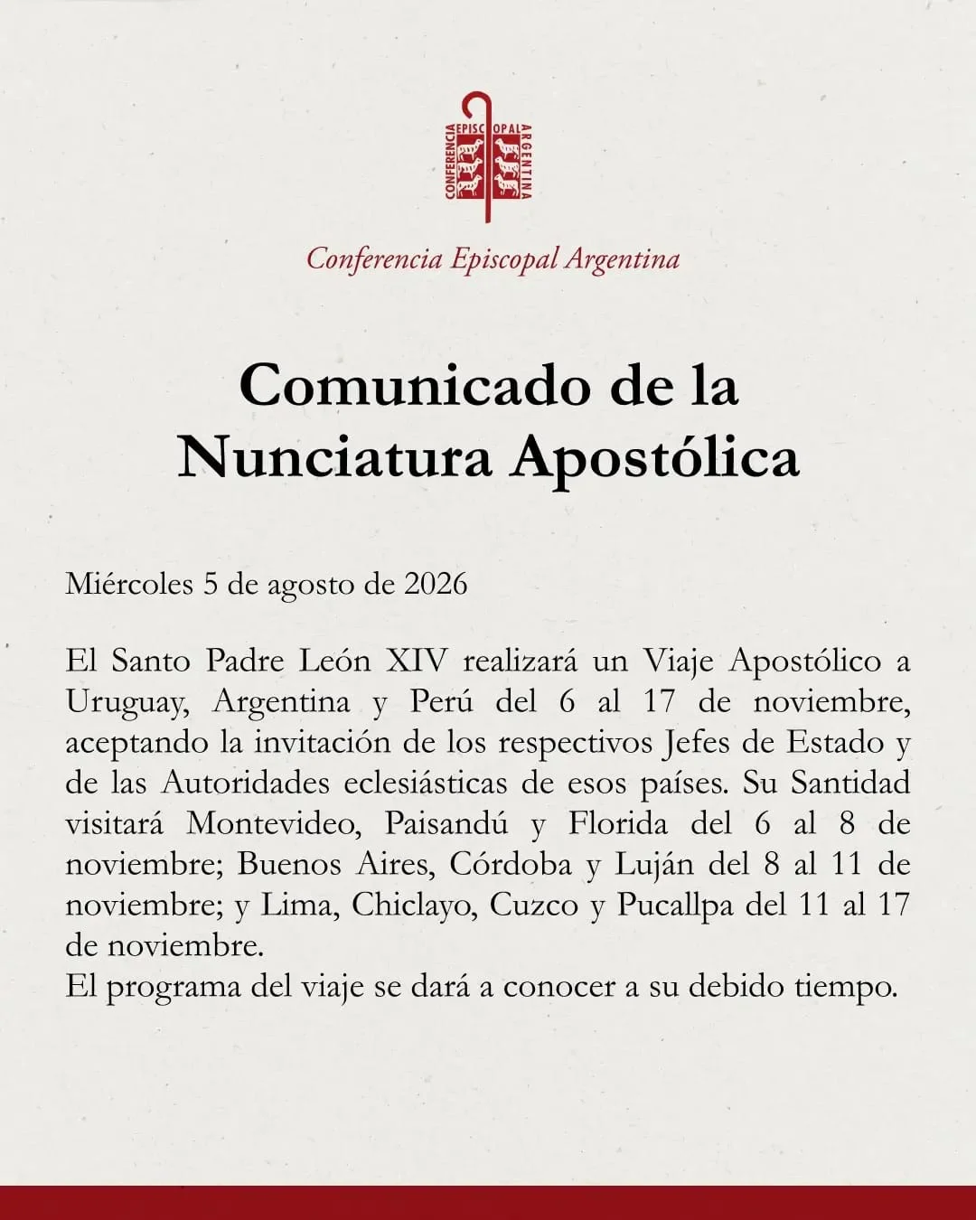 Comunicado de la Nunciatura Apostólica