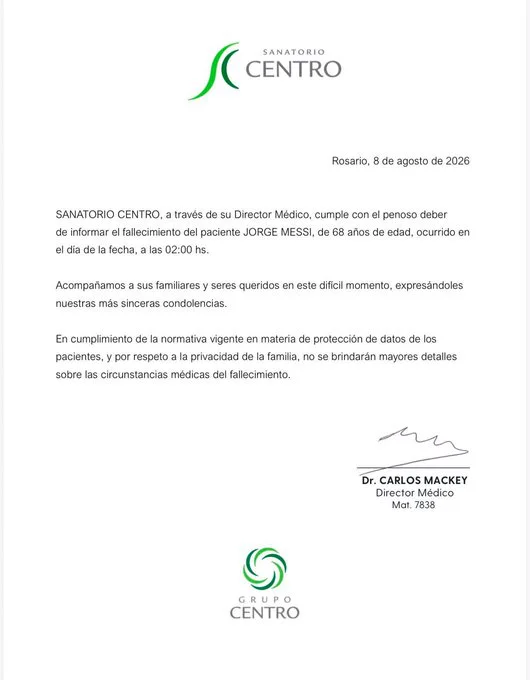 comunicado del Sanatorio Centro Messi