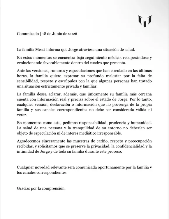 Comunicado de la familia Messi 
