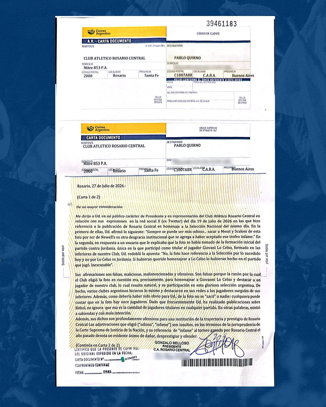 Carta de documento Central 1