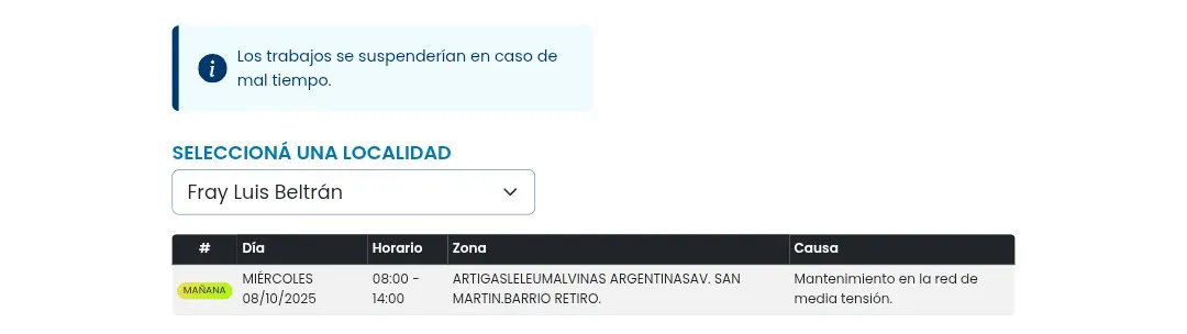 Corte de Luz en Fray Luis Beltrán Corte de Luz en Fray Luis Beltrán