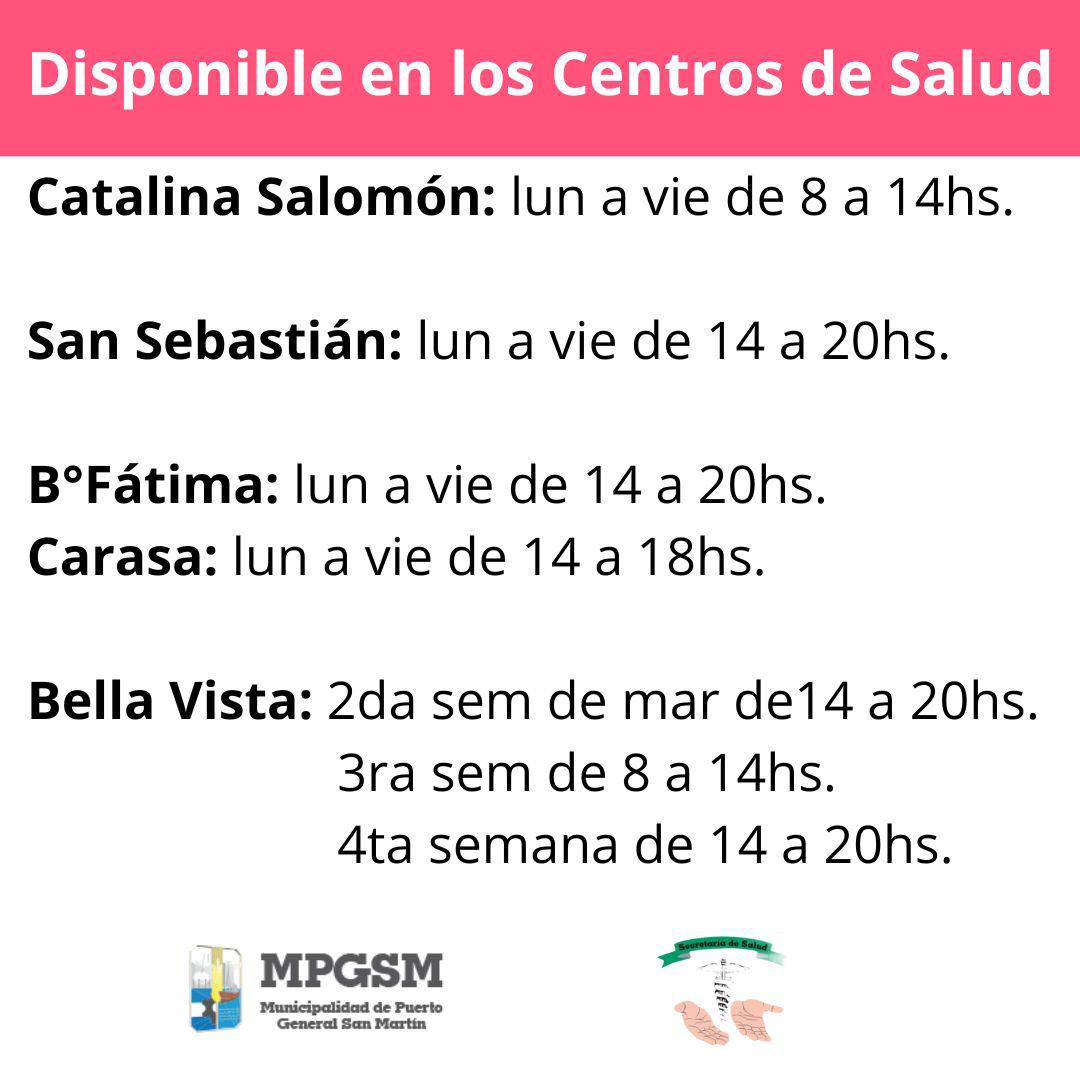 Disponible en los Centros de Salud
